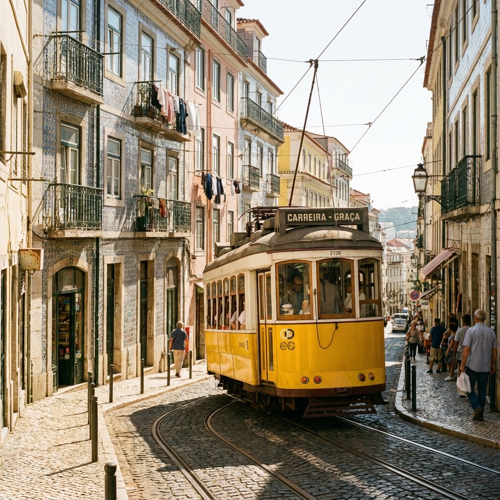 Tramway 28 emblématique de Lisbonne
